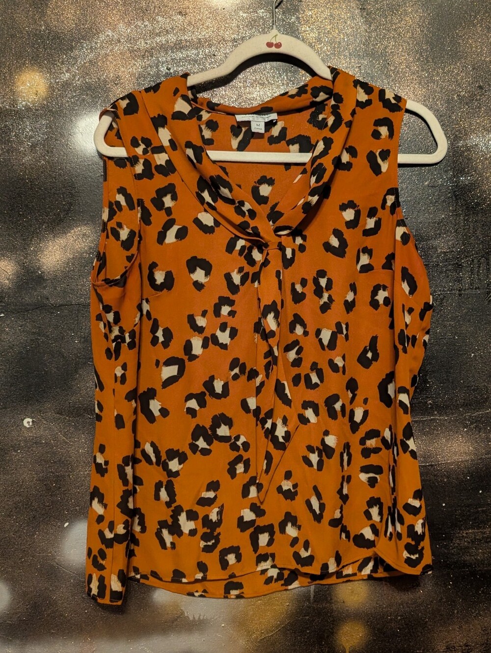 Tahari Orange Leopard-Print Tie-Neck Sleeveless Top